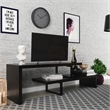 LeisureMod Orford TV Stand with Wood Shelves and Iron Legs Ebony