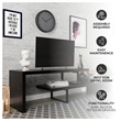 LeisureMod Orford TV Stand with Wood Shelves and Iron Legs Ebony