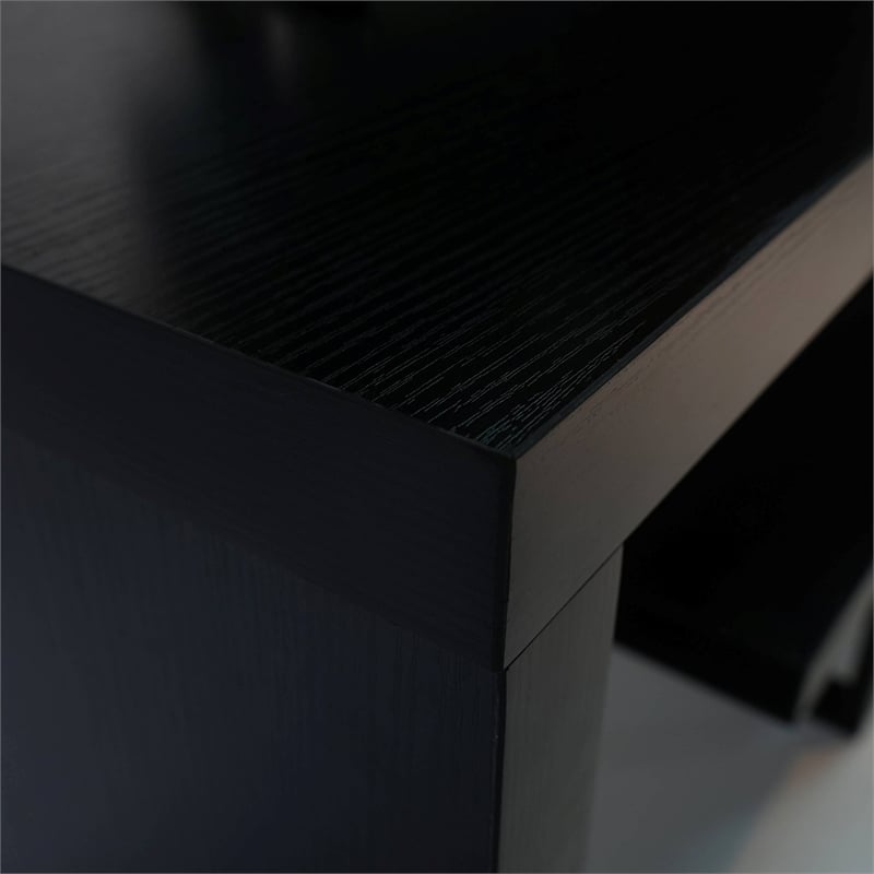 LeisureMod Orford TV Stand with Wood Shelves and Iron Legs Ebony