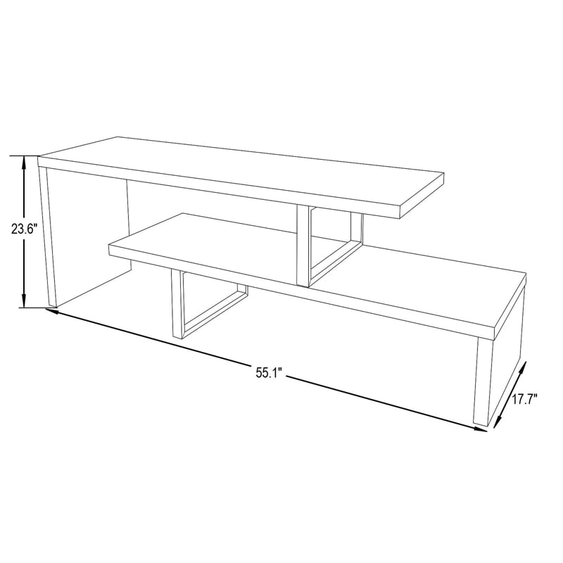 LeisureMod Orford TV Stand with Wood Shelves and Iron Legs Ebony