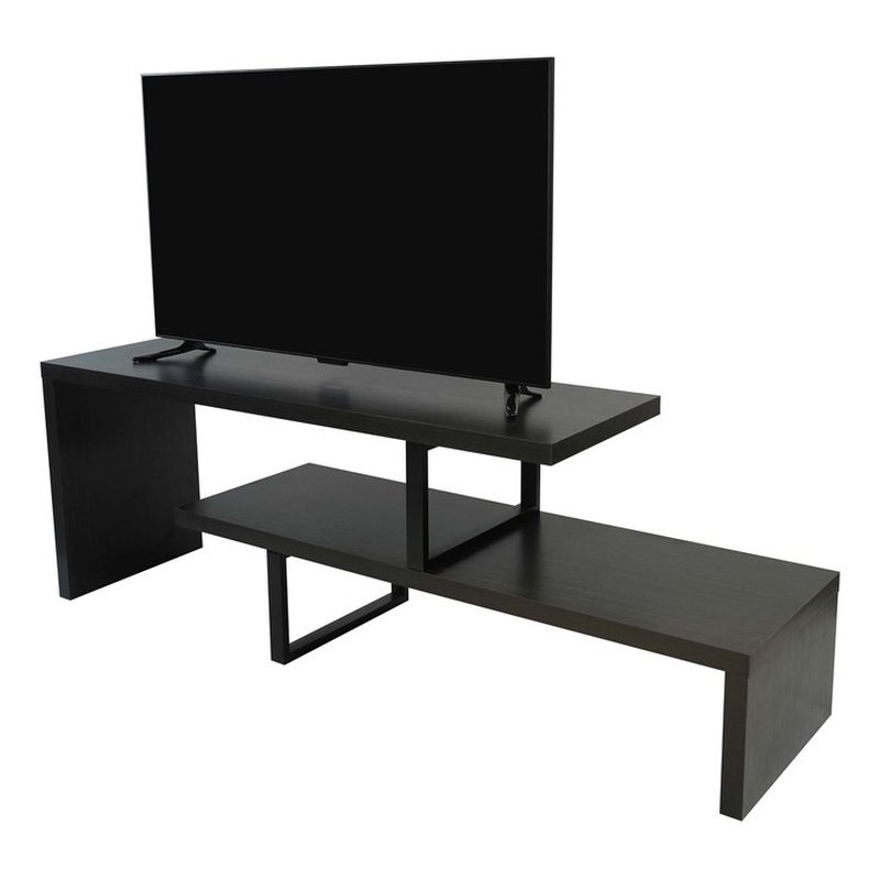 LeisureMod Orford TV Stand with Wood Shelves and Iron Legs Phantom Gray