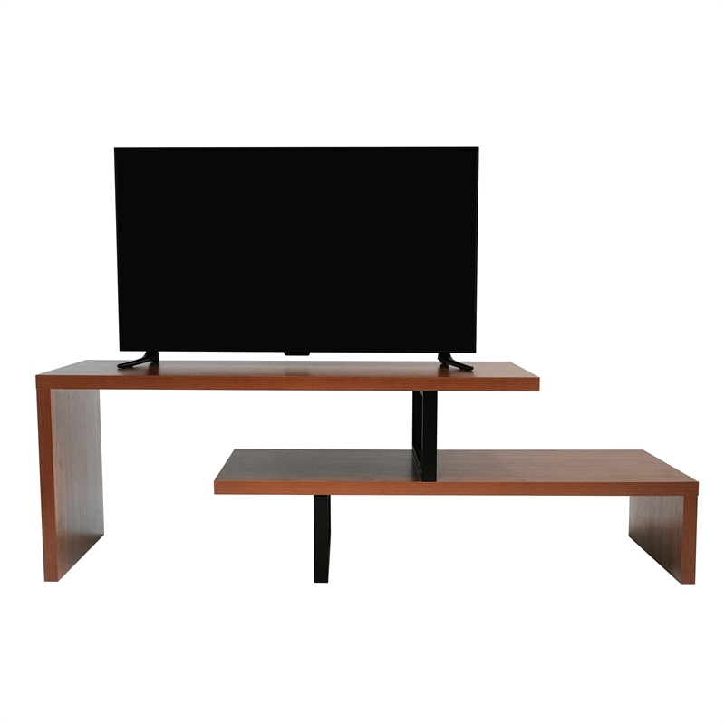 LeisureMod Orford TV Stand with Wood Shelves and Iron Legs Walnut