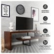 LeisureMod Orford TV Stand with Wood Shelves and Iron Legs Walnut