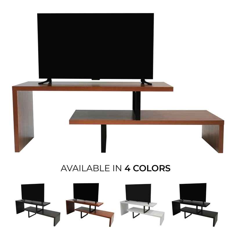 LeisureMod Orford TV Stand with Wood Shelves and Iron Legs Walnut