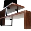 LeisureMod Orford TV Stand with Wood Shelves and Iron Legs Walnut