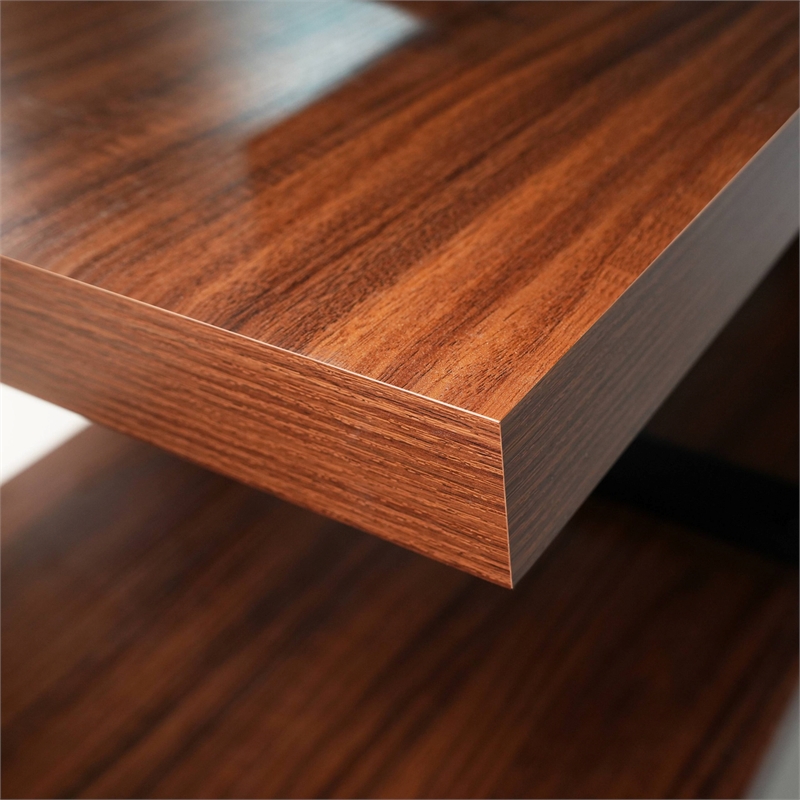 LeisureMod Orford TV Stand with Wood Shelves and Iron Legs Walnut