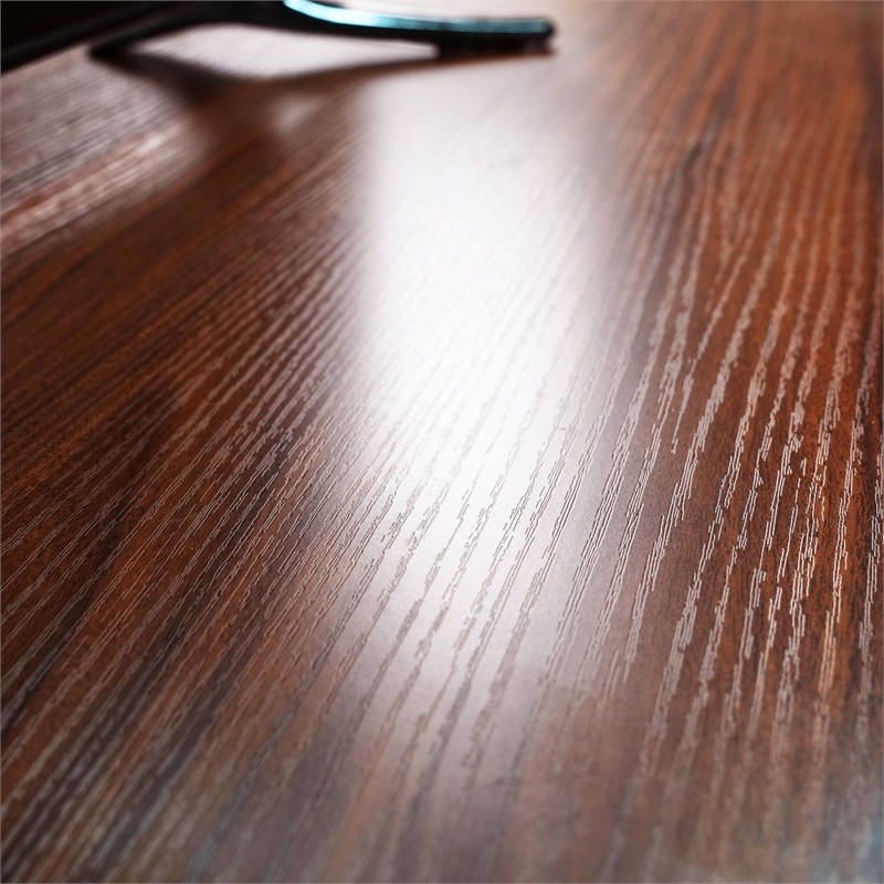 LeisureMod Orford TV Stand with Wood Shelves and Iron Legs Walnut