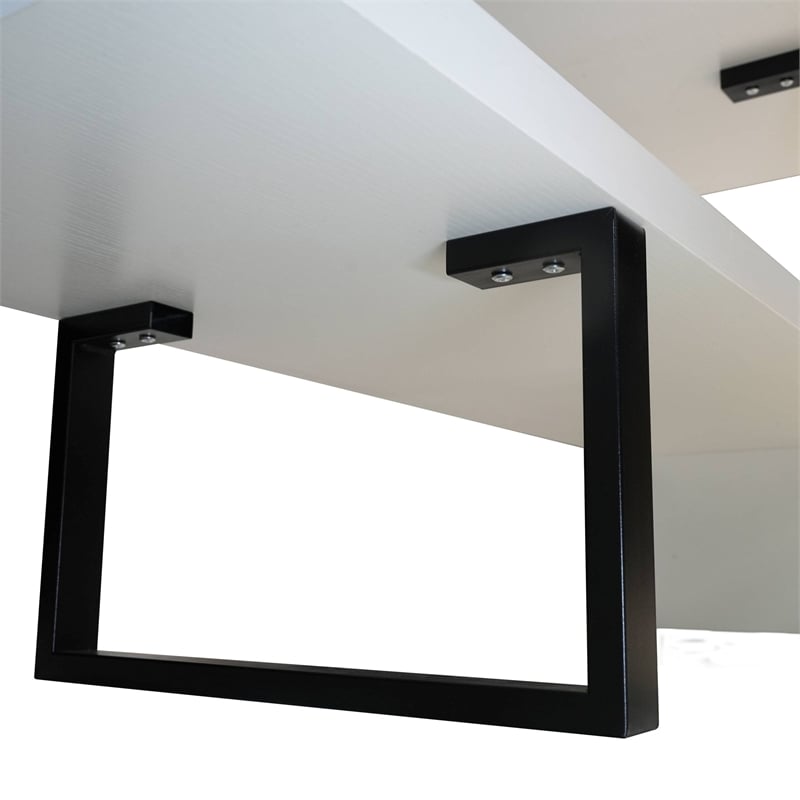 LeisureMod Orford TV Stand with Wood Shelves and Iron Legs White