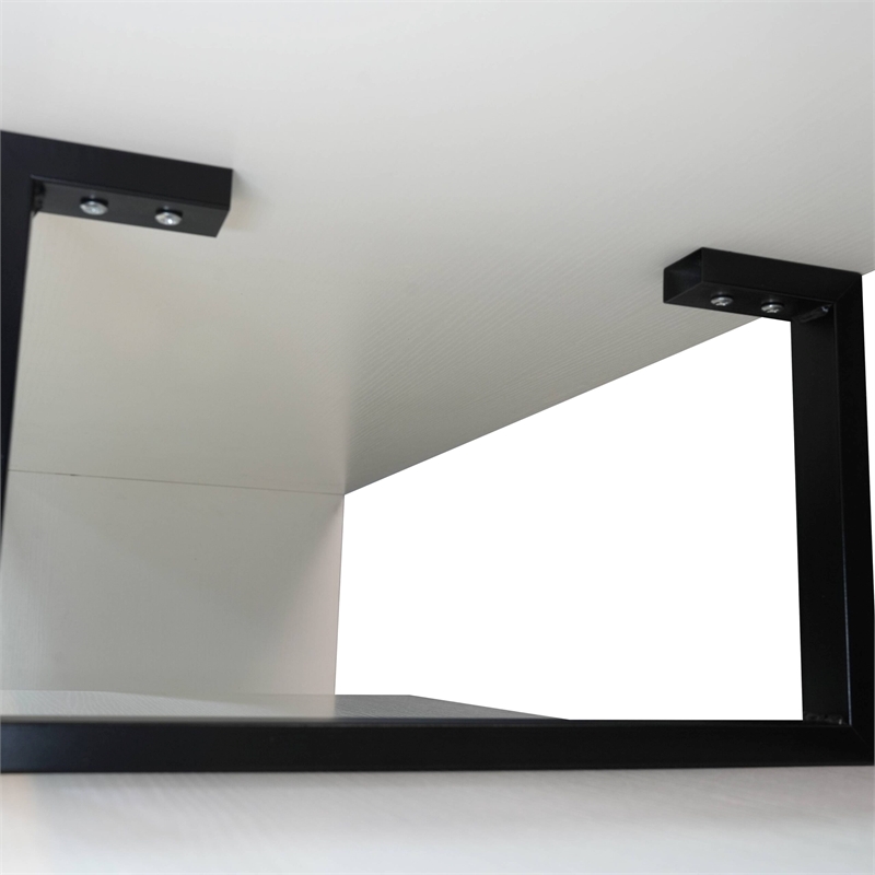 LeisureMod Orford TV Stand with Wood Shelves and Iron Legs White