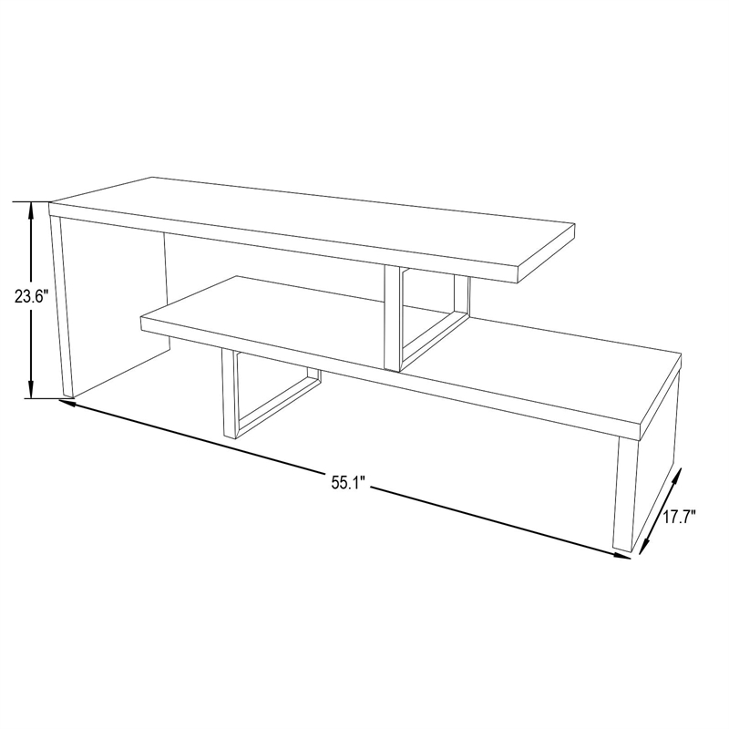 LeisureMod Orford TV Stand with Wood Shelves and Iron Legs White