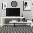 LeisureMod Orford TV Stand with Wood Shelves and Iron Legs White