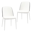 LeisureMod Tule 7-Piece Dining Set in White Steel Frame Black White