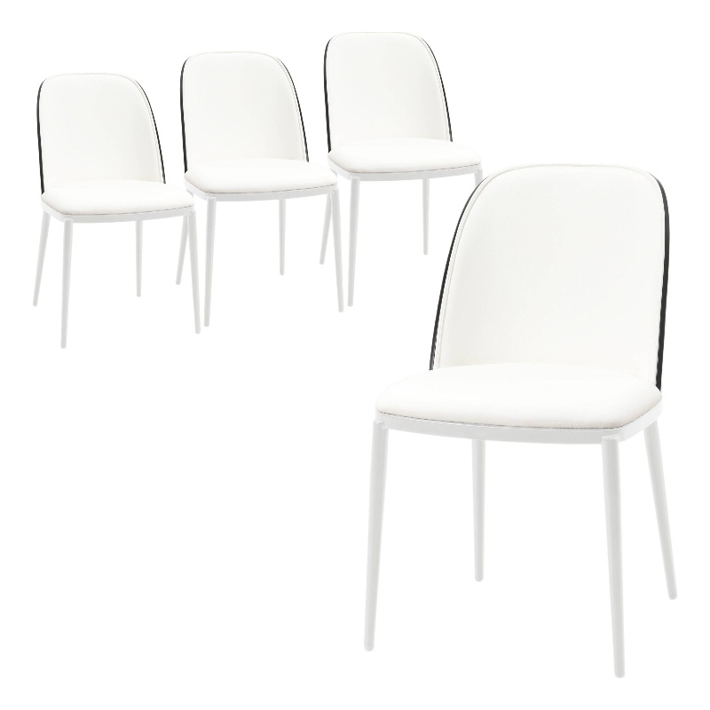 LeisureMod Tule 7-Piece Dining Set in White Steel Frame Black White