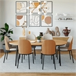 LeisureMod Tule 7-Piece Dining Set in White Steel Frame Natural Wood Beige