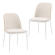 LeisureMod Tule 7-Piece Dining Set in White Steel Frame Natural Wood Beige
