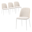 LeisureMod Tule 7-Piece Dining Set in White Steel Frame Natural Wood Beige