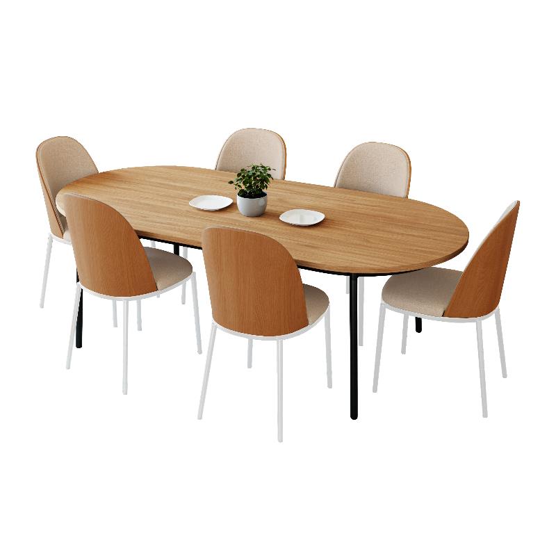LeisureMod Tule 7-Piece Dining Set in White Steel Frame Natural Wood Brown