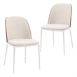 LeisureMod Tule 7-Piece Dining Set in White Steel Frame Walnut Beige