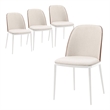 LeisureMod Tule 7-Piece Dining Set in White Steel Frame Walnut Beige