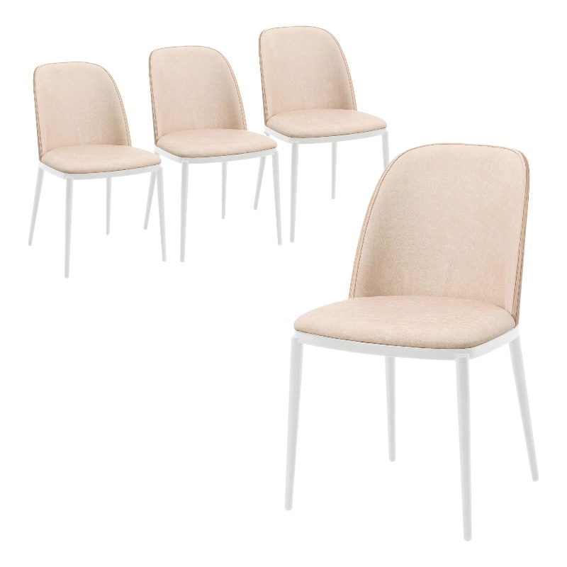 LeisureMod Tule 7-Piece Dining Set in White Steel Frame Walnut Light Brown