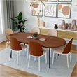 LeisureMod Tule 7-Piece Dining Set in White Steel Frame Walnut Light Brown