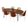 LeisureMod Tule 7-Piece Dining Set in White Steel Frame Walnut Light Brown