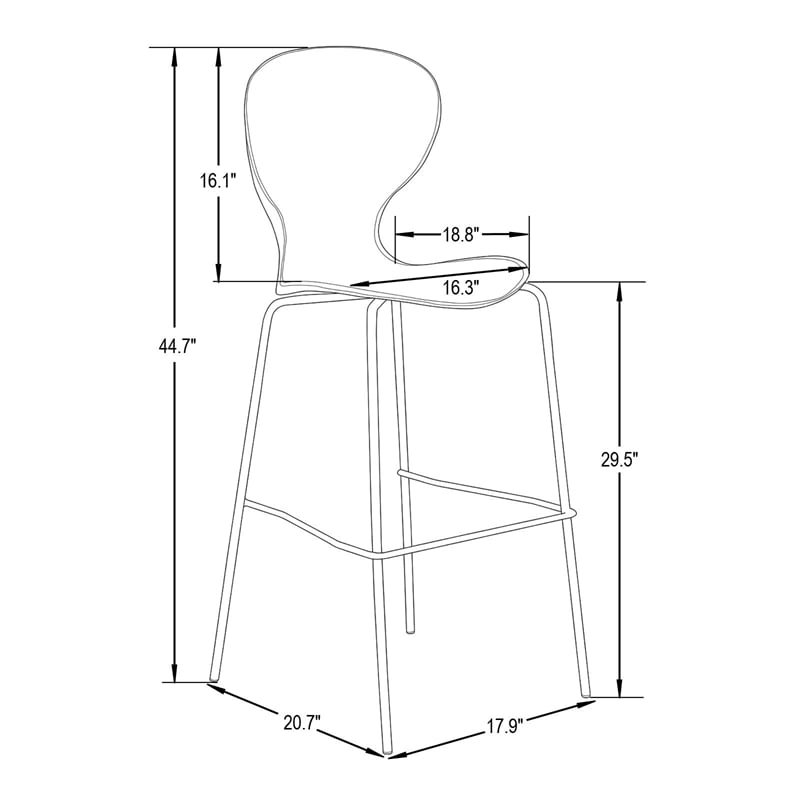 LeisureMod Oyster Plastic Barstool with Steel Frame in Chrome Finish Clear