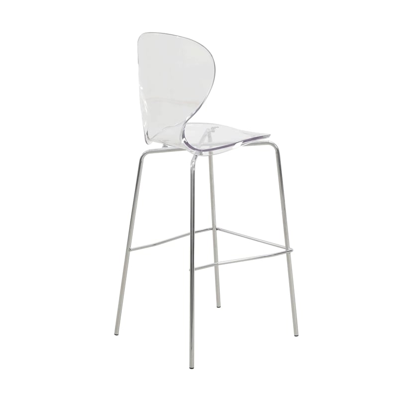 LeisureMod Oyster Plastic Barstool with Steel Frame in Chrome Finish Clear