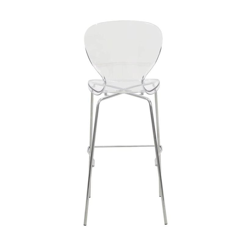LeisureMod Oyster Plastic Barstool with Steel Frame in Chrome Finish Clear