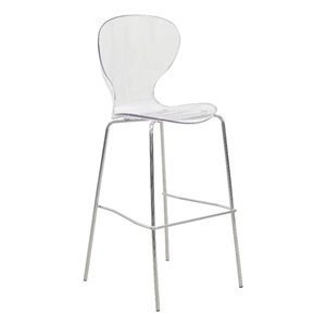 LeisureMod Oyster Plastic Barstool with Steel Frame in Chrome Finish Clear