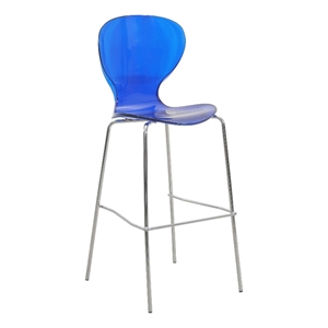 LeisureMod Oyster Plastic Barstool with Steel Frame in Chrome Finish Blue