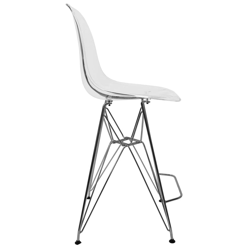 LeisureMod Cresco Plastic Barstool with Chrome Base Clear