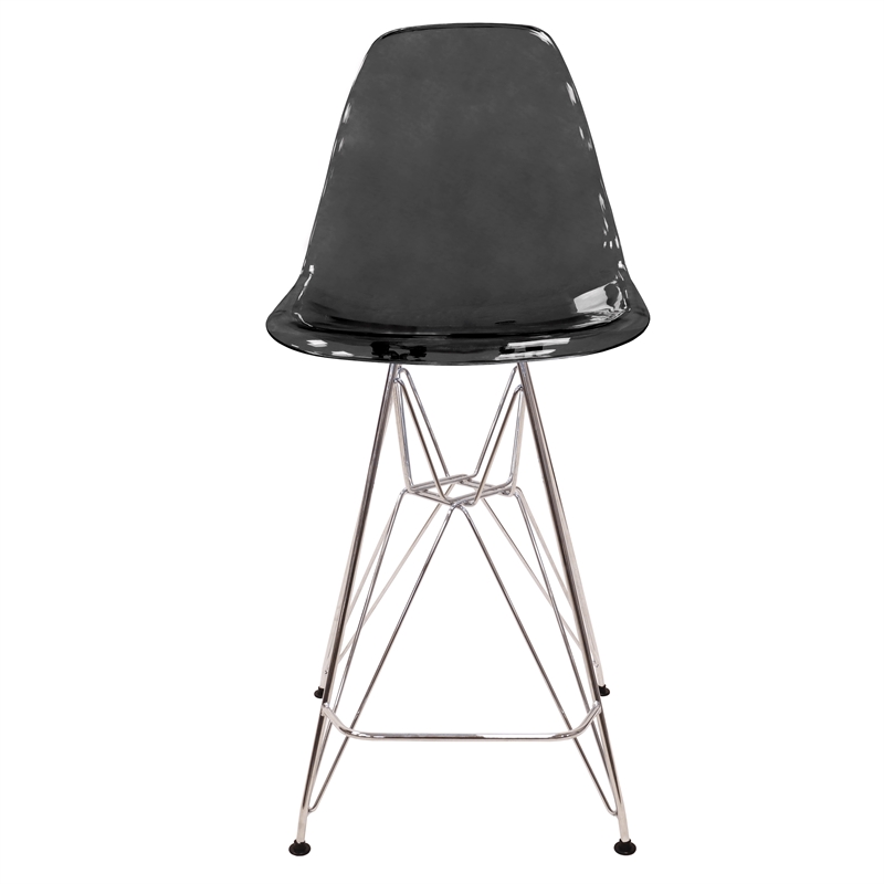 LeisureMod Cresco Plastic Barstool with Chrome Base Transparent Black