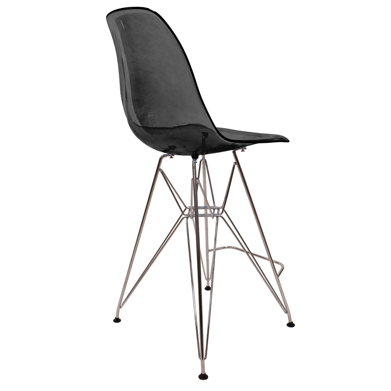 LeisureMod Cresco Plastic Barstool with Chrome Base Transparent Black