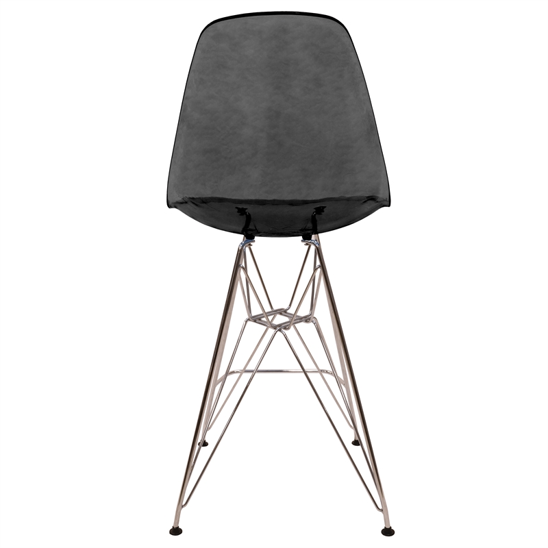 LeisureMod Cresco Plastic Barstool with Chrome Base Transparent Black