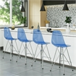 LeisureMod Cresco Plastic Barstool with Chrome Base Transparent Blue