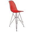 LeisureMod Cresco Plastic Barstool with Chrome Base Transparent Red