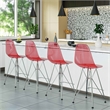 LeisureMod Cresco Plastic Barstool with Chrome Base Transparent Red