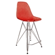 LeisureMod Cresco Plastic Barstool with Chrome Base Transparent Red