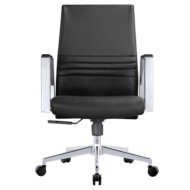 LeisureMod Aleen Upholstered Faux Leather & Iron Swivel Office Chair in Black