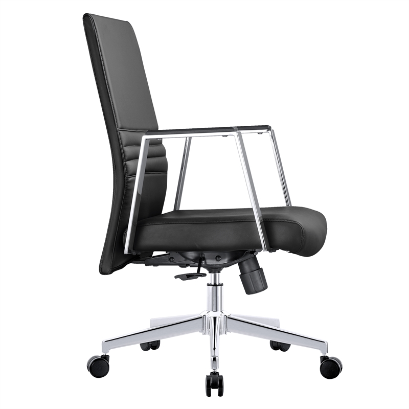 LeisureMod Aleen Upholstered Faux Leather & Iron Swivel Office Chair in Black