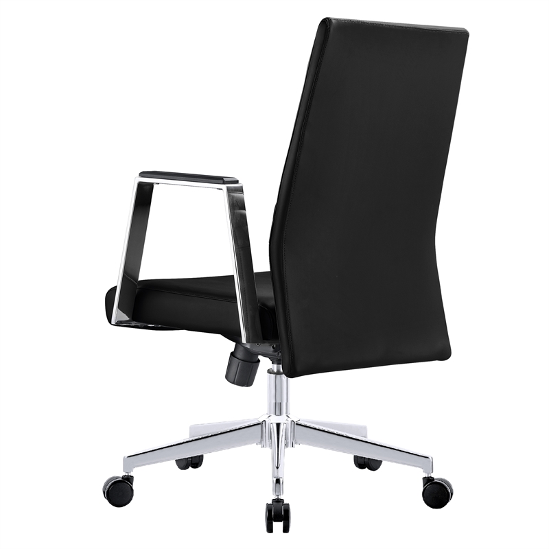 LeisureMod Aleen Upholstered Faux Leather & Iron Swivel Office Chair in Black