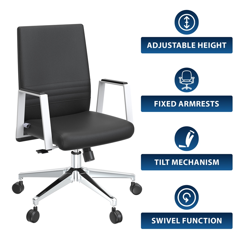 LeisureMod Aleen Upholstered Faux Leather & Iron Swivel Office Chair in Black