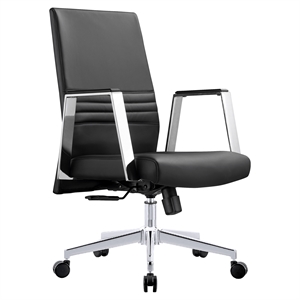 LeisureMod Aleen Upholstered Faux Leather & Iron Swivel Office Chair in Black