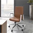 LeisureMod Aleen Upholstered Faux Leather/Iron Swivel Office Chair in Dark Brown