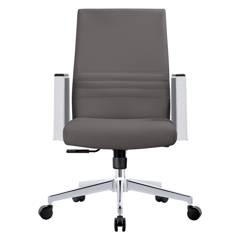 LeisureMod Aleen Upholstered Faux Leather & Iron Swivel Office Chair in Gray