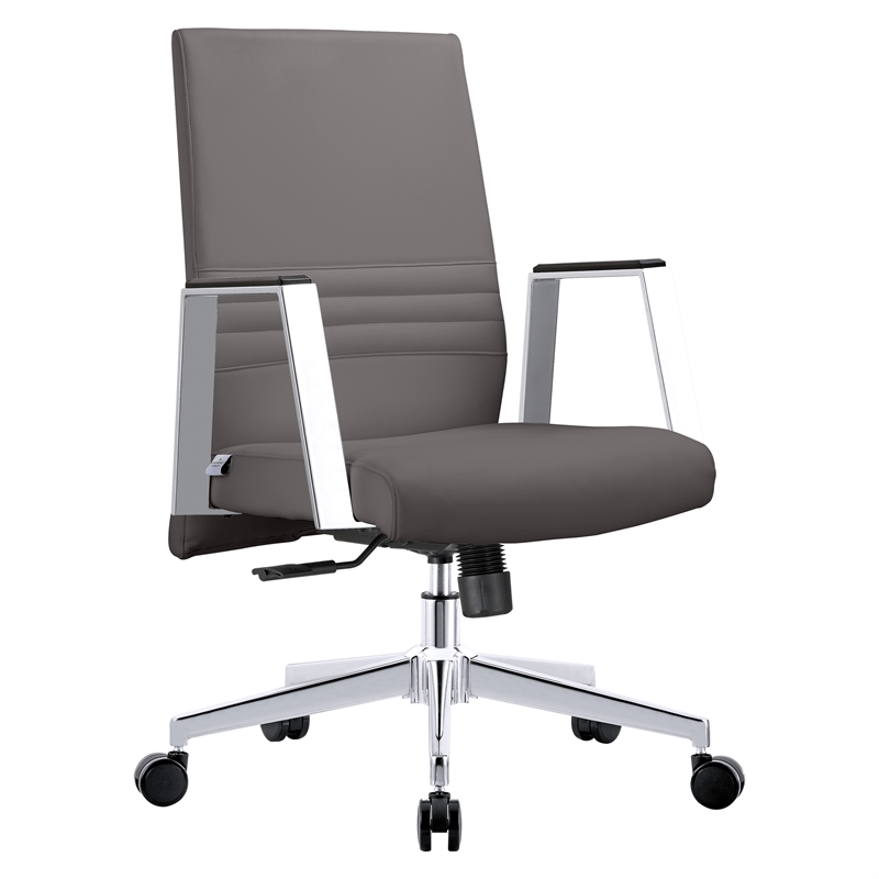 LeisureMod Aleen Upholstered Faux Leather & Iron Swivel Office Chair in Gray