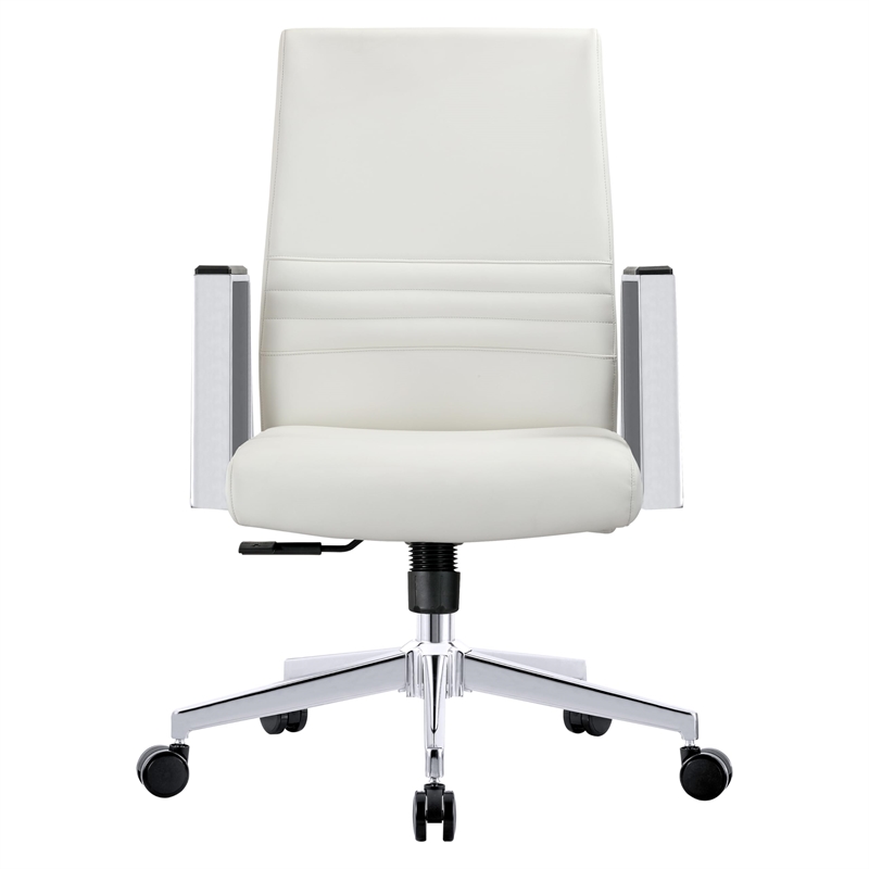 LeisureMod Aleen Upholstered Faux Leather & Iron Swivel Office Chair in White