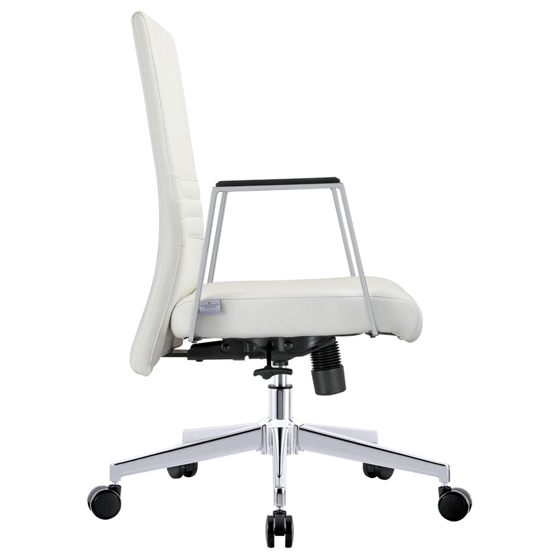 LeisureMod Aleen Upholstered Faux Leather & Iron Swivel Office Chair in White