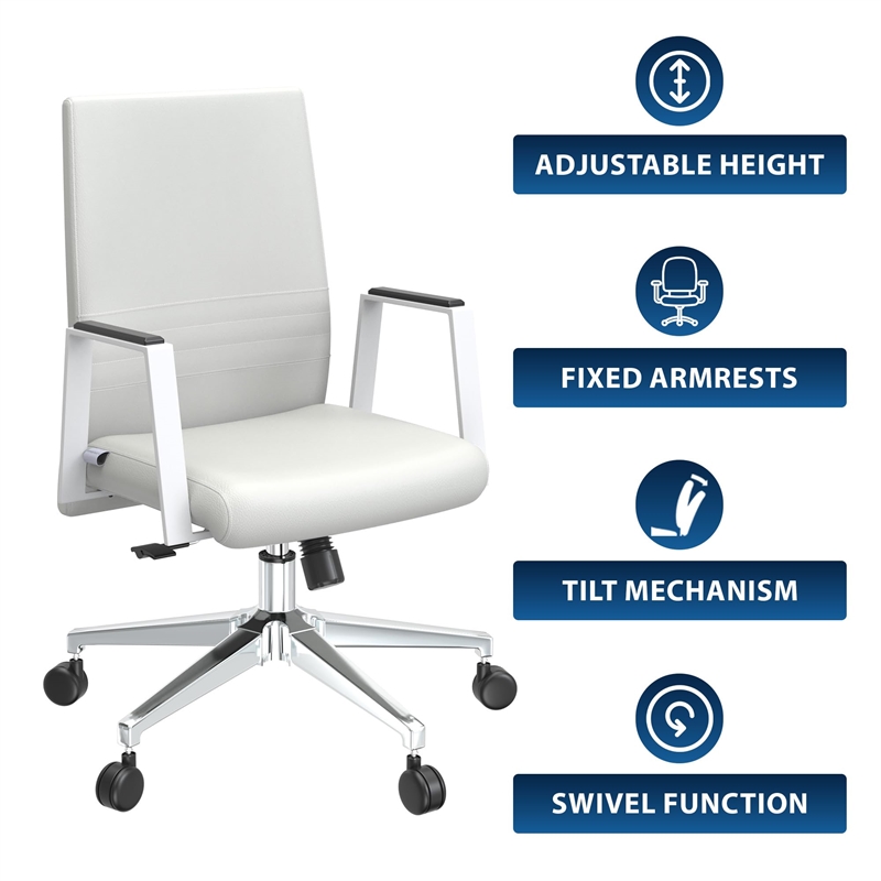 LeisureMod Aleen Upholstered Faux Leather & Iron Swivel Office Chair in White